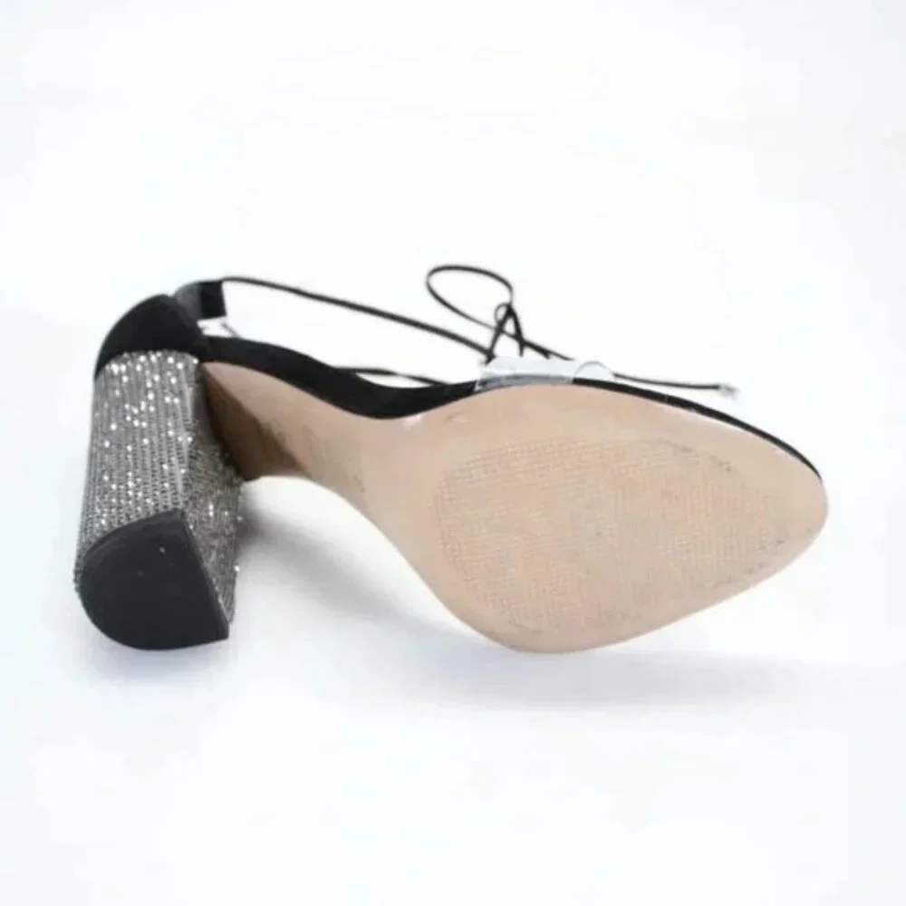 New! Schutz black lace up heels with rhinestone heels, size 8 - Picture 5 of 5